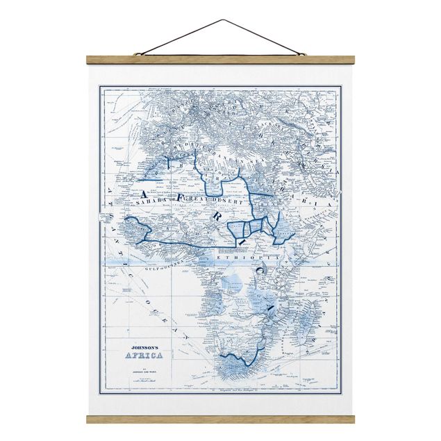 Stoffbild mit Posterleisten - Karte in Blautönen - Afrika - Hochformat 3:4