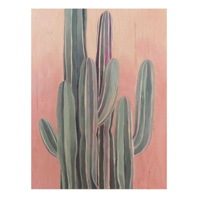 Wandbild Holz Kaktus auf Rosa II