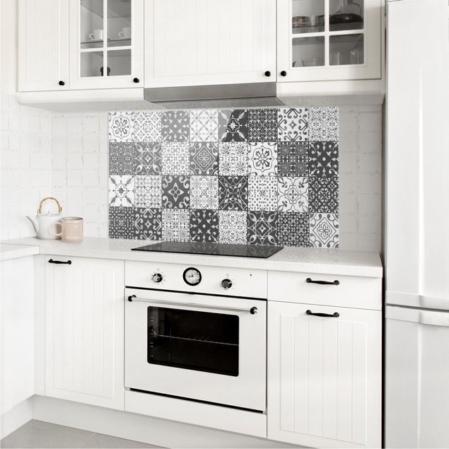 Glasrückwand Küche Muster Fliesen Mustermix Grau Weiß
