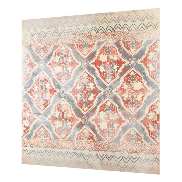 Spritzschutz Glas - Persisches Vintage Muster in Indigo II - Quadrat 1:1