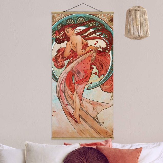 Stoffbild mit Posterleisten - Alfons Mucha - Vier Künste - Der Tanz - Hochformat 1:2