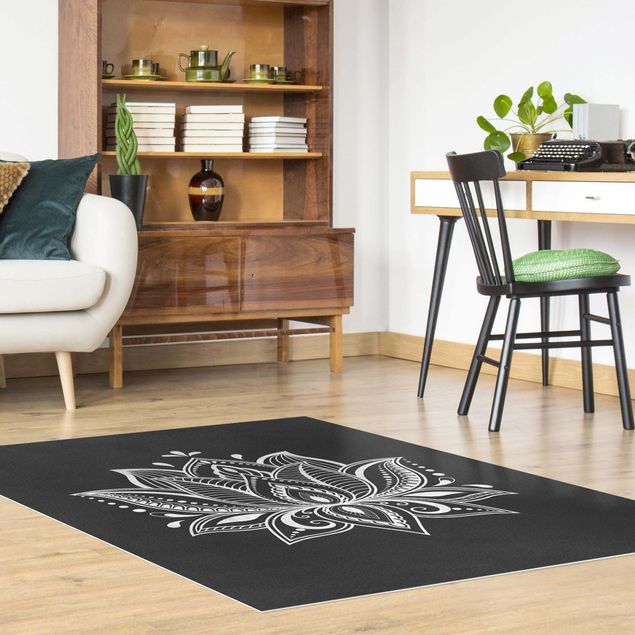 Teppich modern Lotus Illustration weiß schwarz
