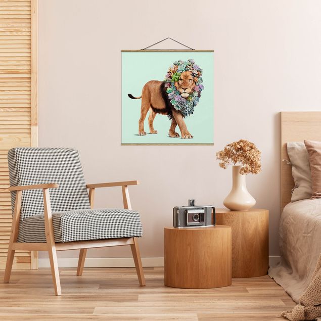 Stoffbilder mit Posterleisten Löwe mit Sukkulenten