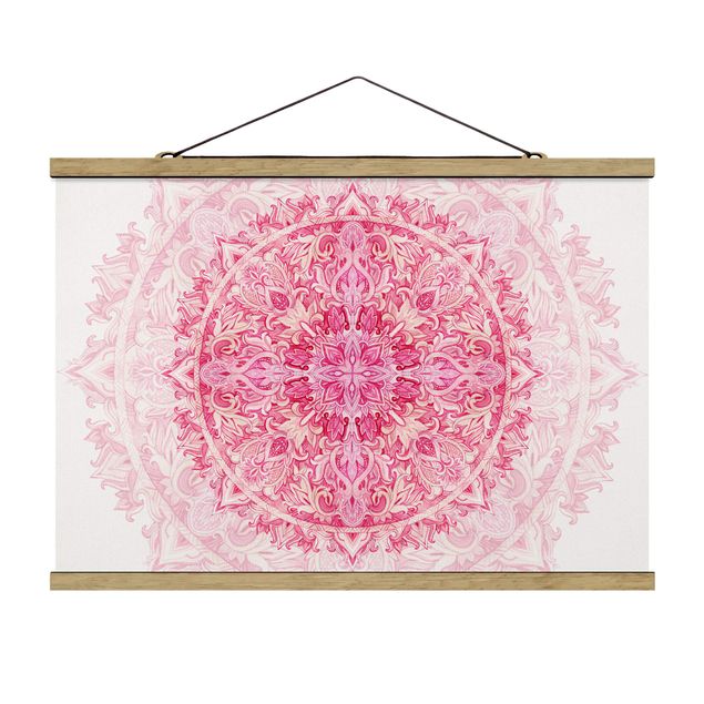Stoffbild mit Posterleisten - Mandala Aquarell Ornament pink - Querformat 3:2