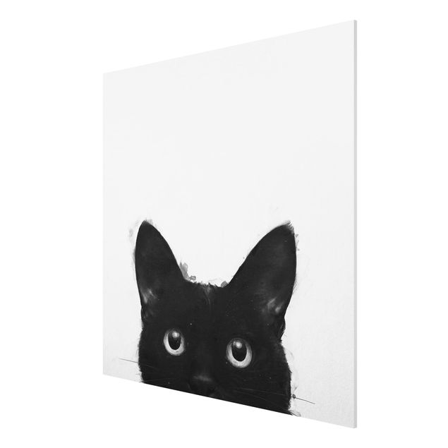 Bilder auf Hartschaumplatte Illustration Schwarze Katze auf Weiß Malerei