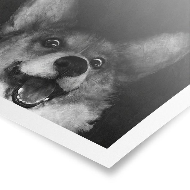 Poster - Illustration Hund Corgi Malerei Schwarz Weiß - Quadrat 1:1