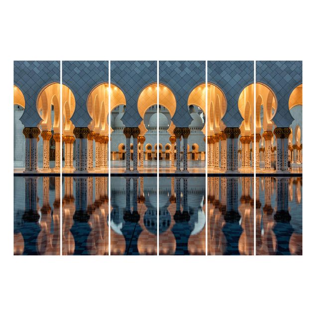 Schiebegardinen Set - Reflexionen in der Moschee - Flächenvorhänge
