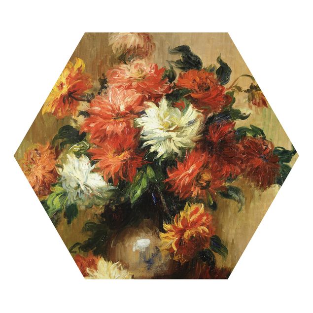 Hexagon Bild Alu-Dibond - Auguste Renoir - Stilleben mit Dahlien