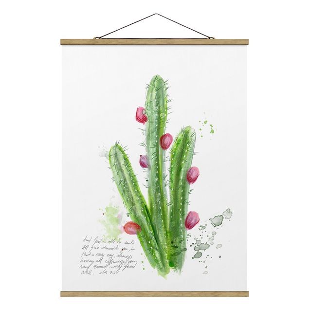 Stoffbild mit Posterleisten - Kaktus mit Bibelvers II - Hochformat 3:4