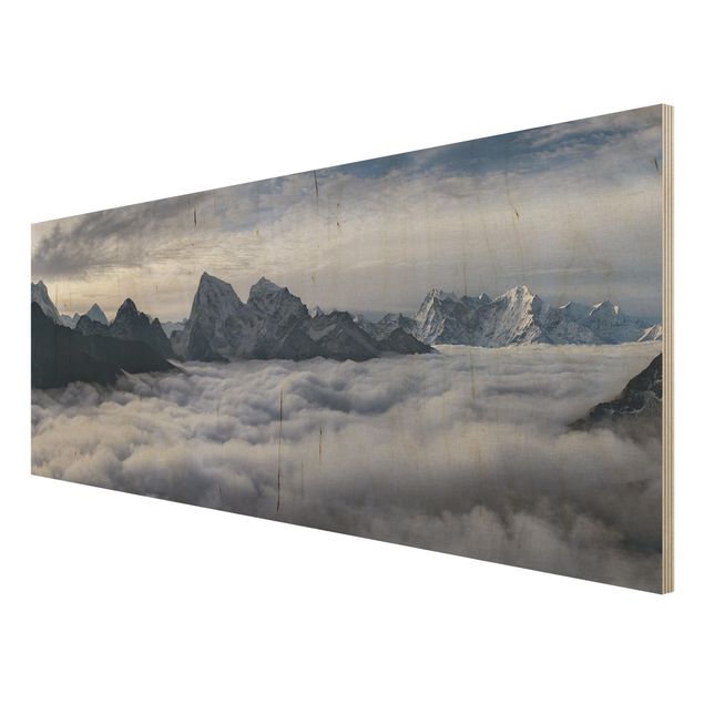 Holzbild - Wolkenmeer im Himalaya - Panorama
