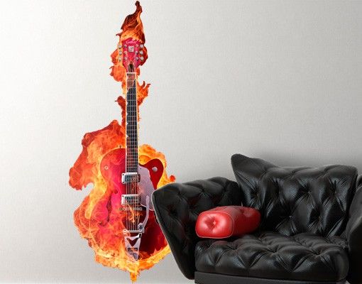 Wandaufkleber No.205 Gitarre in Flammen