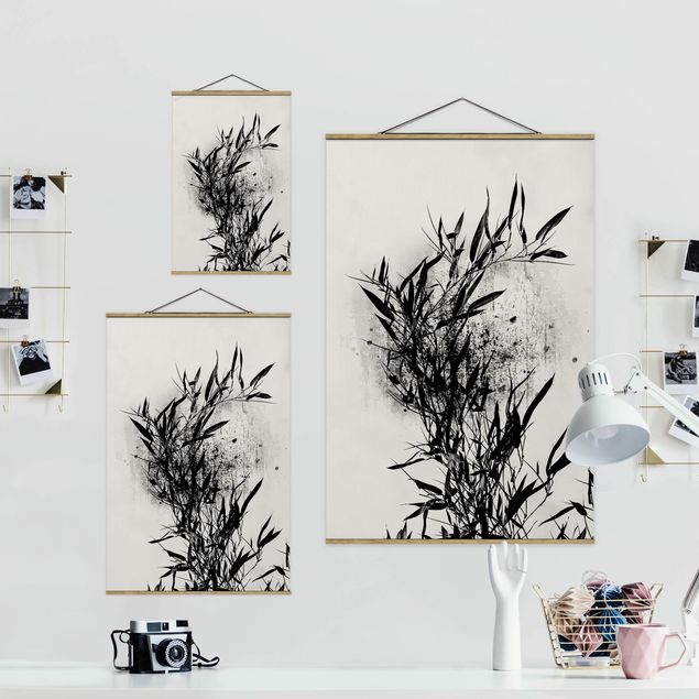 Stoffbild mit Posterleisten - Grafische Pflanzenwelt - Schwarzer Bambus - Hochformat 2:3