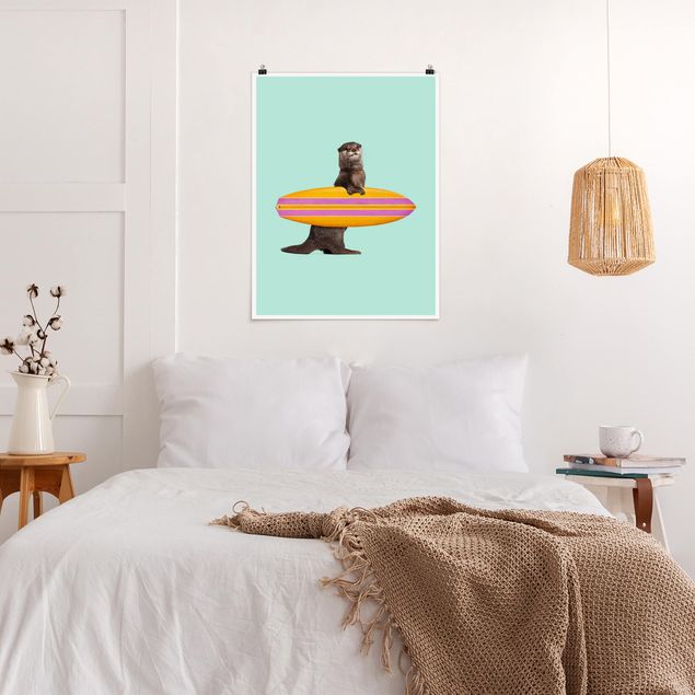 Moderne Poster Otter mit Surfbrett