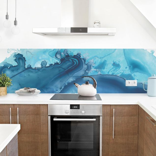 Wandpaneele Küche Welle Aquarell Blau I