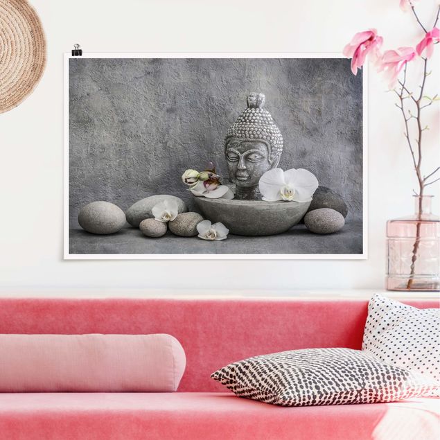 XXL Poster Zen Buddha, Orchideen und Steine
