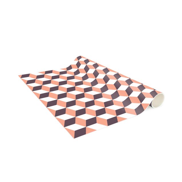 Vinyl Teppich Fliesenoptik Geometrischer Fliesenmix Würfel Orange
