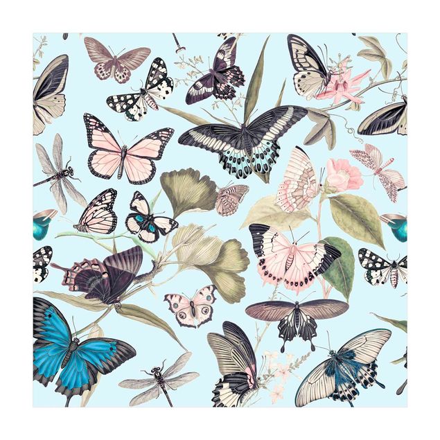 Teppich bunt Vintage Collage - Schmetterlinge und Libellen