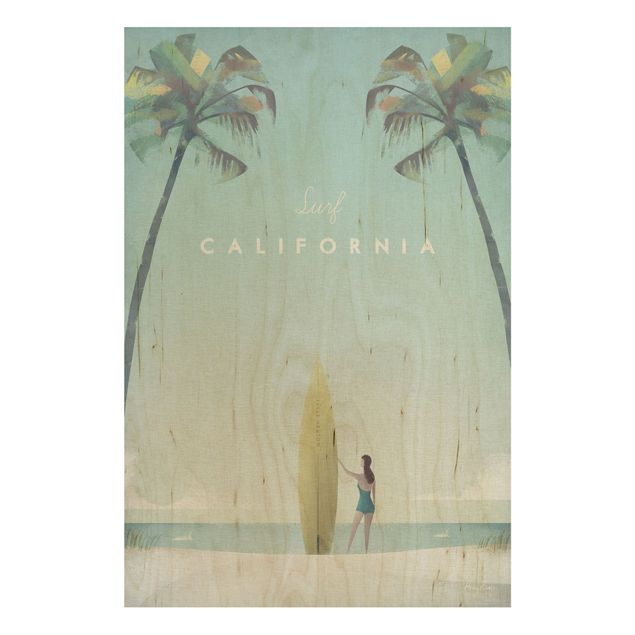 Wandbild Holz Vintage Reiseposter - California