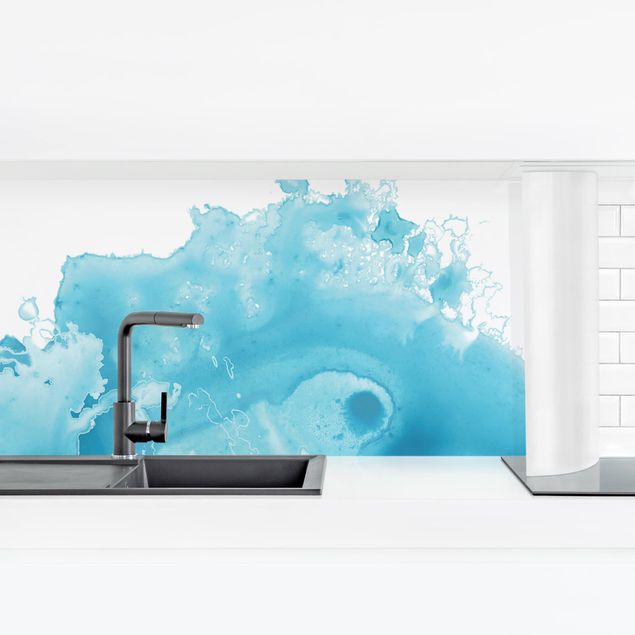 Küchenrückwand selbstklebend Welle Aquarell Türkis I