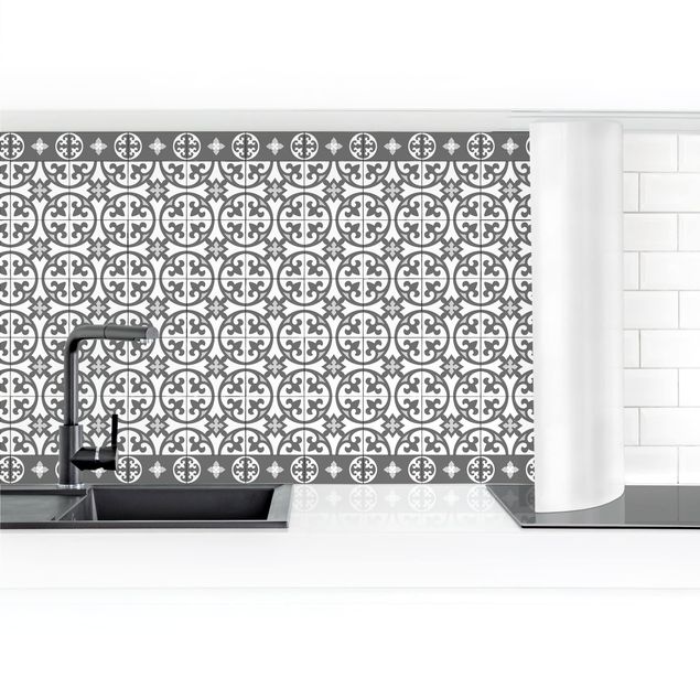 Küchenrückwand selbstklebend Geometrischer Fliesenmix Kreise Grau