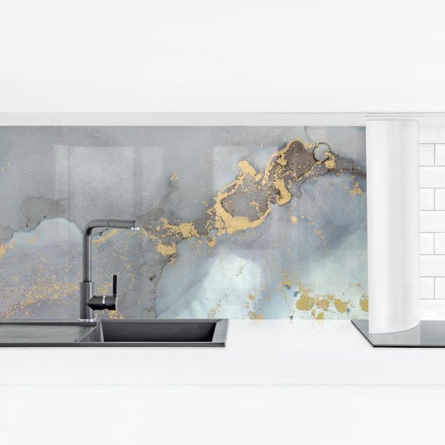 Spritzschutz Küche ohne bohren Farbexperimente Marmor Regenbogen und Gold