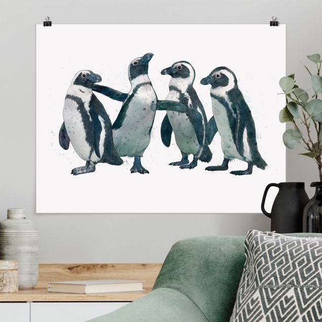 Poster schwarz-weiß Fotografie Illustration Pinguine Schwarz Weiß Aquarell