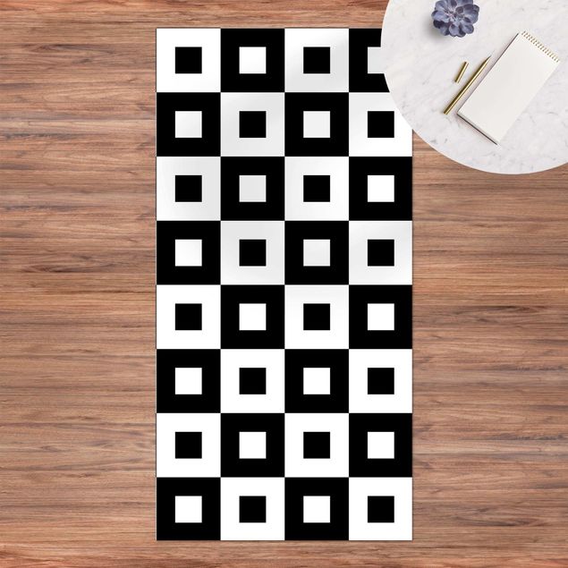 Teppich Outdoor Geometrisches Muster aus Schwarz Weißen Quadraten