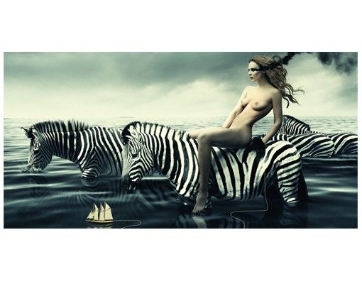 Fliesenfolie Frauenakt mit Zebras