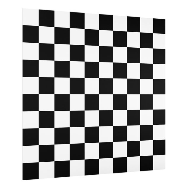 Spritzschutz Glas - Geometrisches Muster Schachbrett Schwarz Weiß - Quadrat 1:1