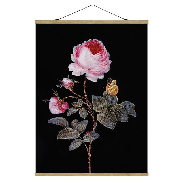Stoffbild mit Posterleisten - Barbara Regina Dietzsch - Die hundertblättrige Rose - Hochformat 3:4