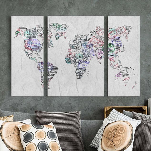 Leinwandbild mit Spruch Reisepass Stempel Weltkarte