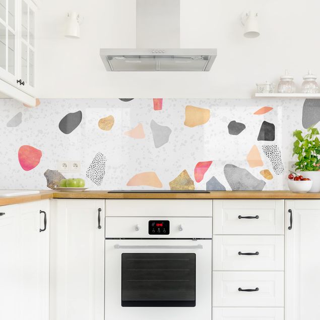 Küchenrückwand - Weißer Terrazzo mit Goldsteinchen