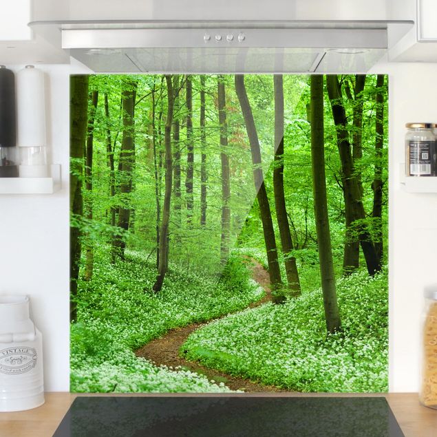 Glasrückwand Küche Wald Romantischer Waldweg