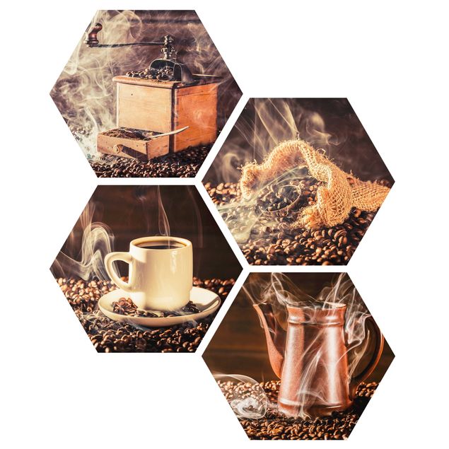 Hexagon Bild Forex 4-teilig - Kaffee - Dampf