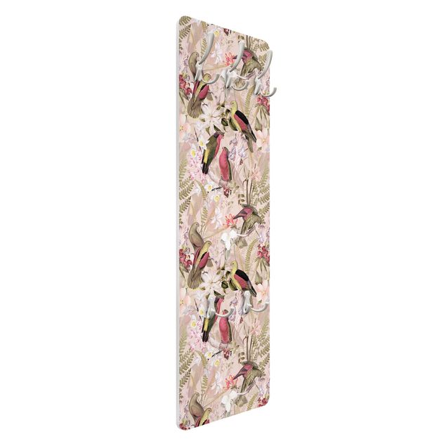 Garderobe - Rosa Pastell Vögel mit Blumen