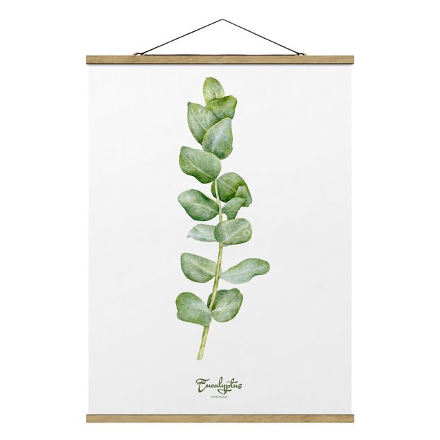 Stoffbild mit Posterleisten - Aquarell Botanik Eukalyptus - Hochformat 3:4