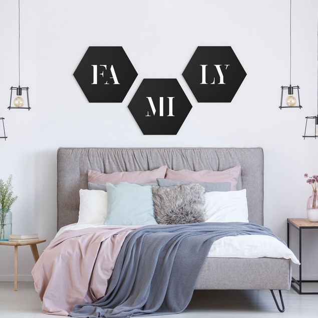 Hexagon-Bilder Buchstaben FAMILY Weiß Set I
