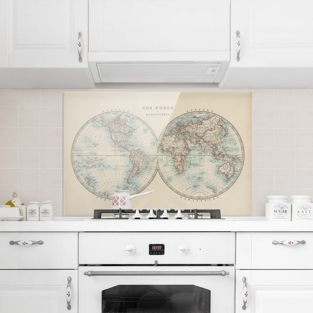 Küchenspritzschutz Vintage Weltkarte Die zwei Hemispheren
