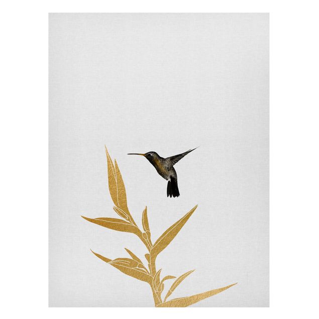Magnettafel - Kolibri und tropische goldene Blüte II - Hochformat 3:4