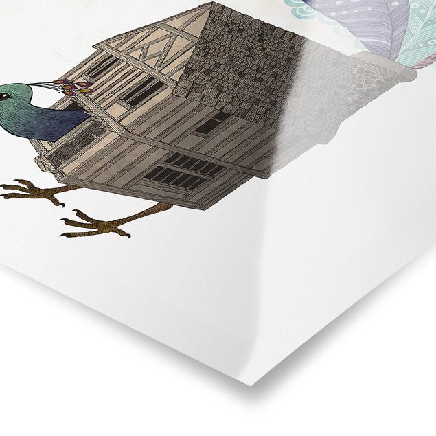 Poster - Illustration Vogel Haus mit Federn - Hochformat 4:3