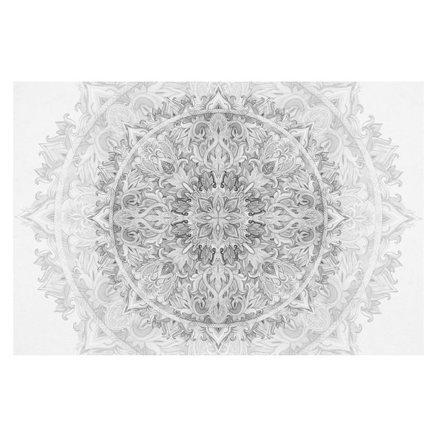 Fototapete - Mandala Aquarell Ornament Muster schwarz weiß - Fototapete Breit
