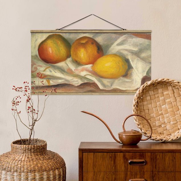 Stoffbild mit Posterleisten - Auguste Renoir - Äpfel und Zitrone - Querformat 2:1