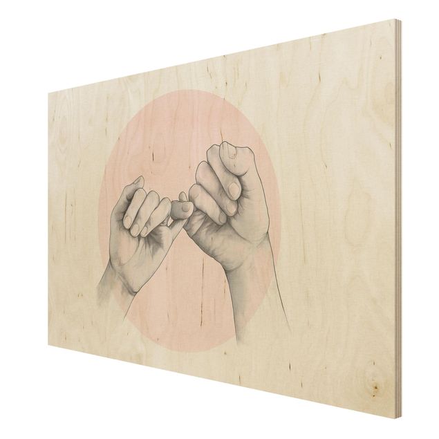 Holzbilder Illustration Hände Freundschaft Kreis Rosa Weiß