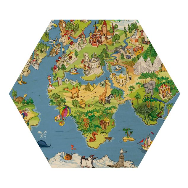 Hexagon Bild Holz - Great and funny Worldmap