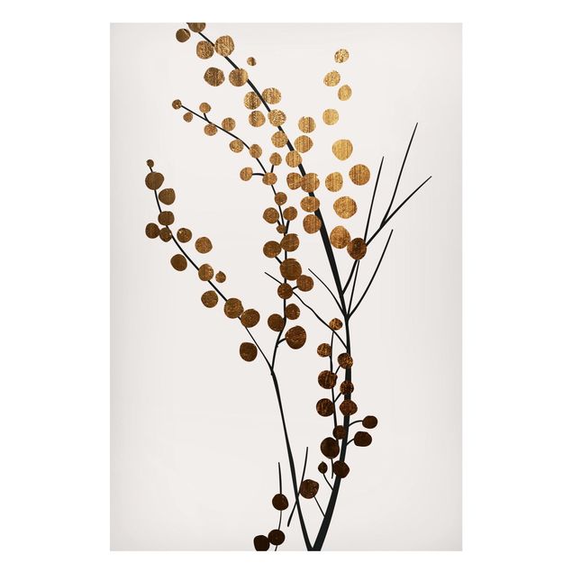 Magnettafel - Grafische Pflanzenwelt - Beeren Gold - Hochformat 2:3
