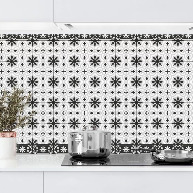 Küchenrückwand - Geometrischer Fliesenmix Kreuz Schwarz