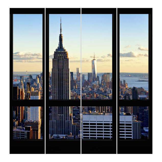 Schiebegardinen Set - New York Fensterblick auf Empire State Building - Flächenvorhänge
