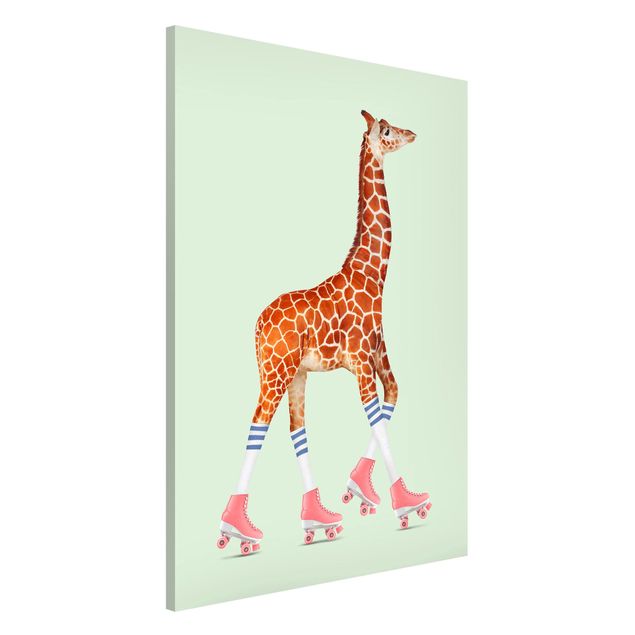 Magnettafel - Jonas Loose - Giraffe mit Rollschuhen - Memoboard Hochformat 3:2