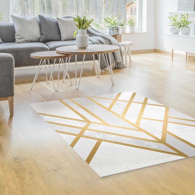 Teppich modern Art Deco Geometrie Weiß Gold