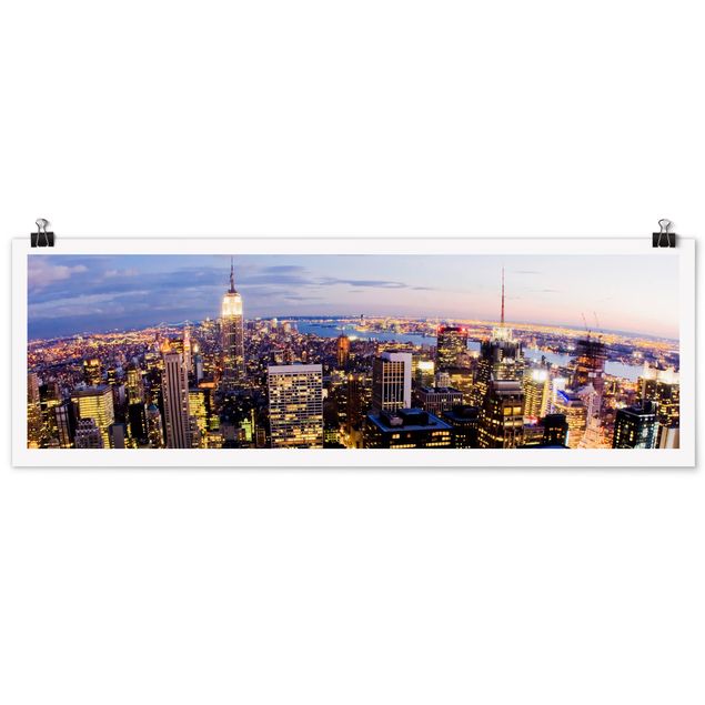 Poster - New York Skyline bei Nacht - Panorama Querformat